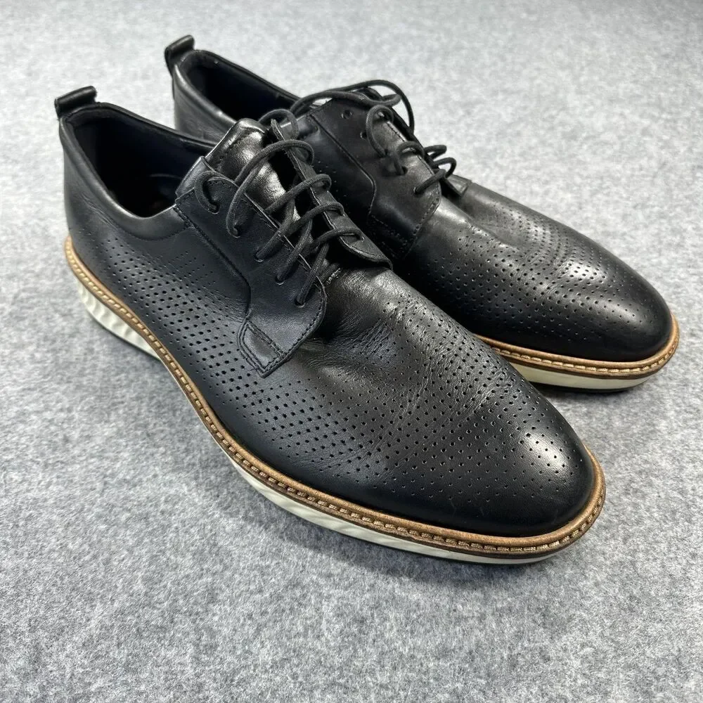 Ecco ST.1 Shoes Mens Size 11.5 Black Leather Derby Lace Up Comfort Dress EU 45